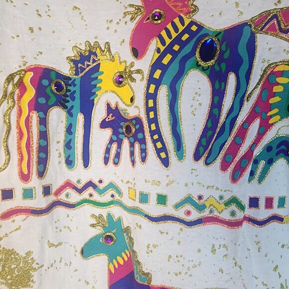 K.W.B.L. Los Angeles Vintage Hand Painted Western Horses Neon Top NWT 90's 1990 - Picture 5 of 12